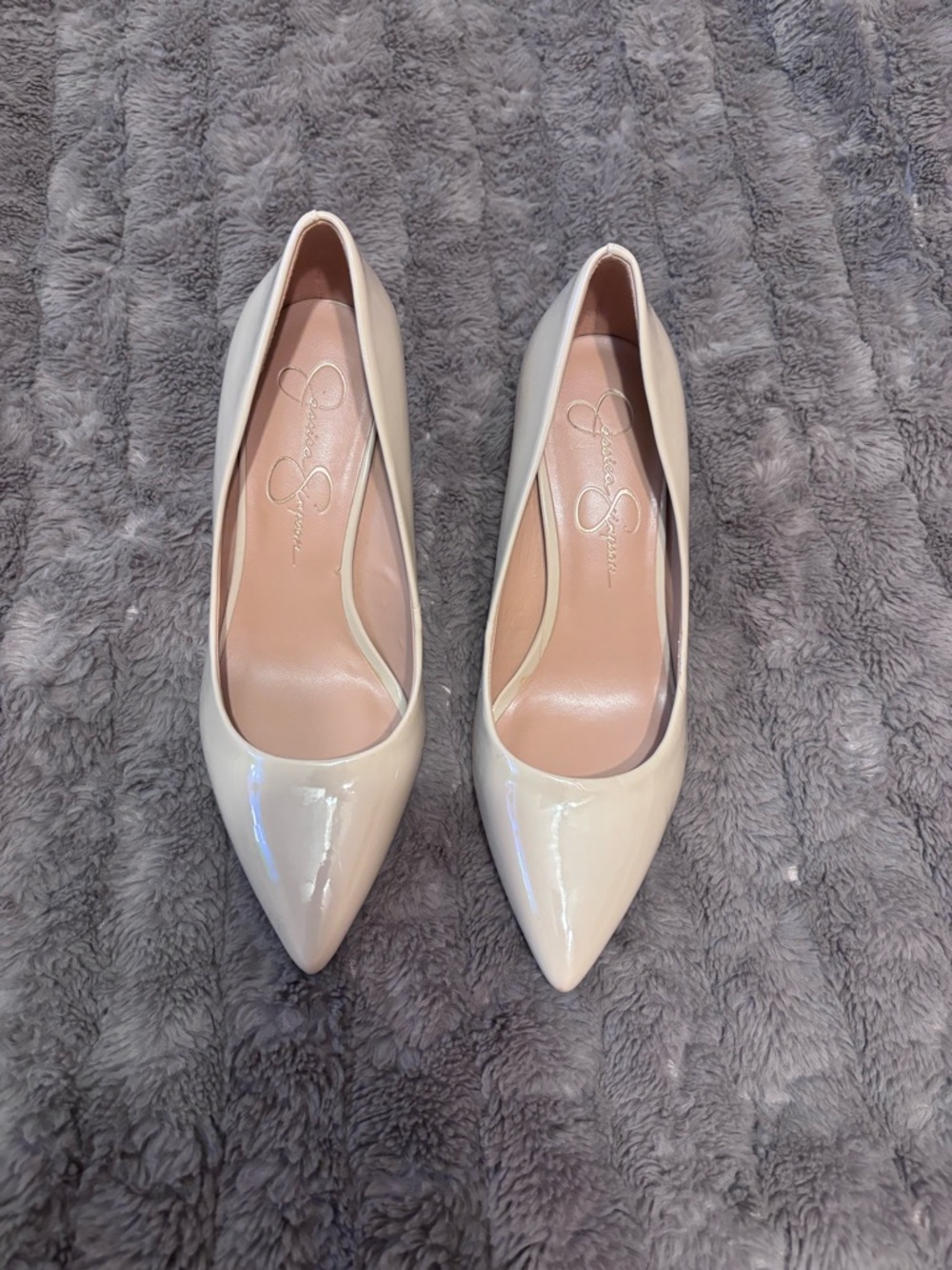 Jessica Simpson Ivory Patent Pointed Toe Pumps